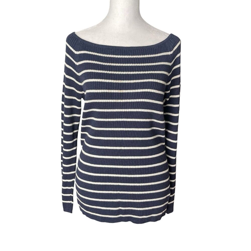 Old Navy Navy and White Striped Boatneck Sweater